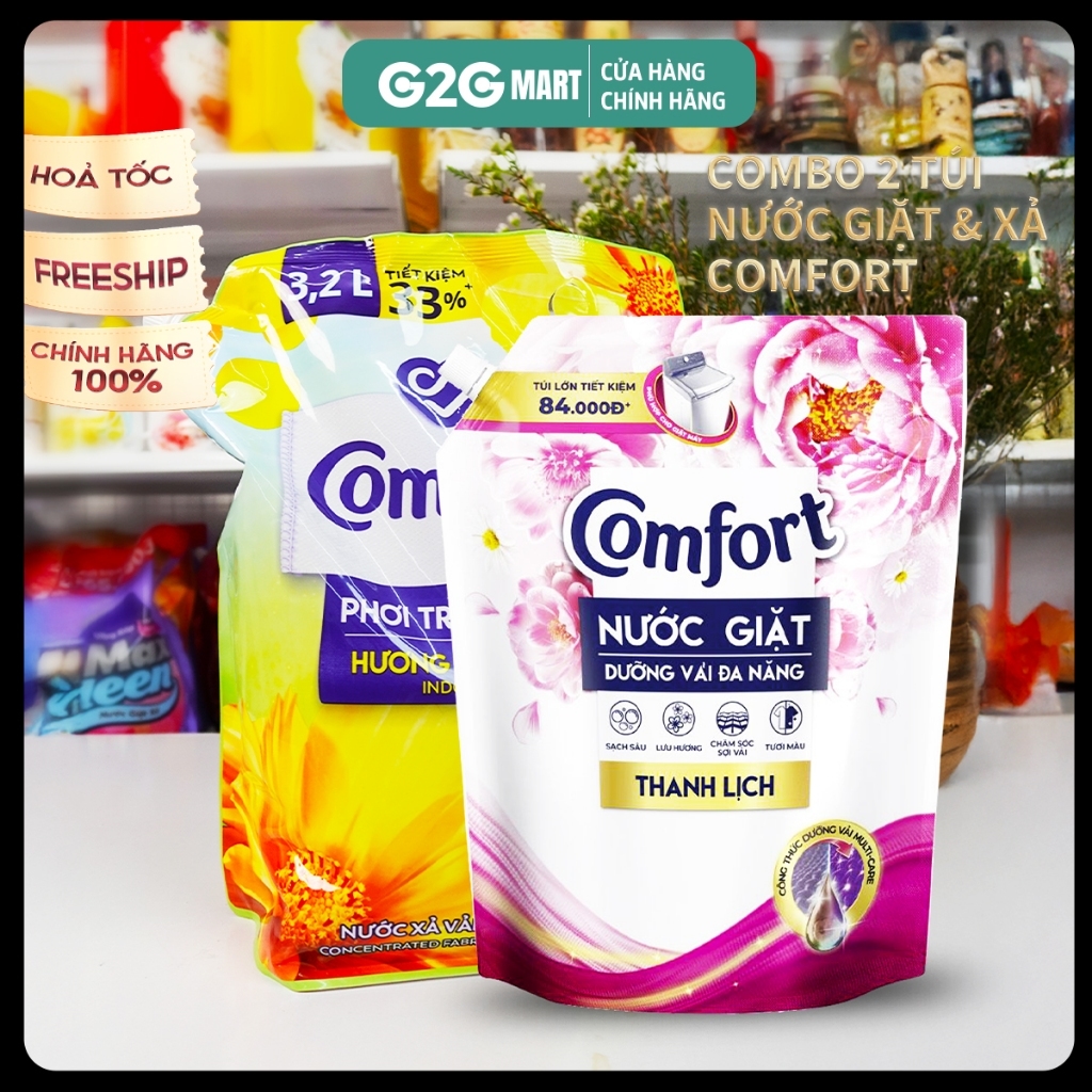 Combo 2 túi nước giặt & xả Comfort (Comfort Dưỡng vải 3.1kg + Nước Xả Vải Comfort Chăm Sóc Chuyên Sâu Túi 3.2L)
